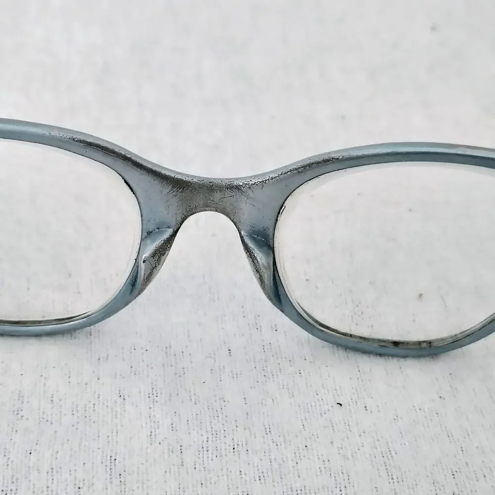 Tura Light Powder Blue Floral Eyeglass Frames Cat Eye Aluminum Vintage Retro MCM